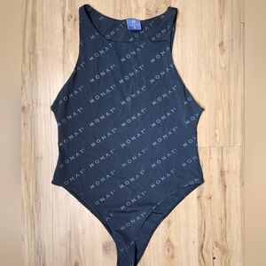Monat Women’s Bodysuit Medium Black Logo Print Snap Closure